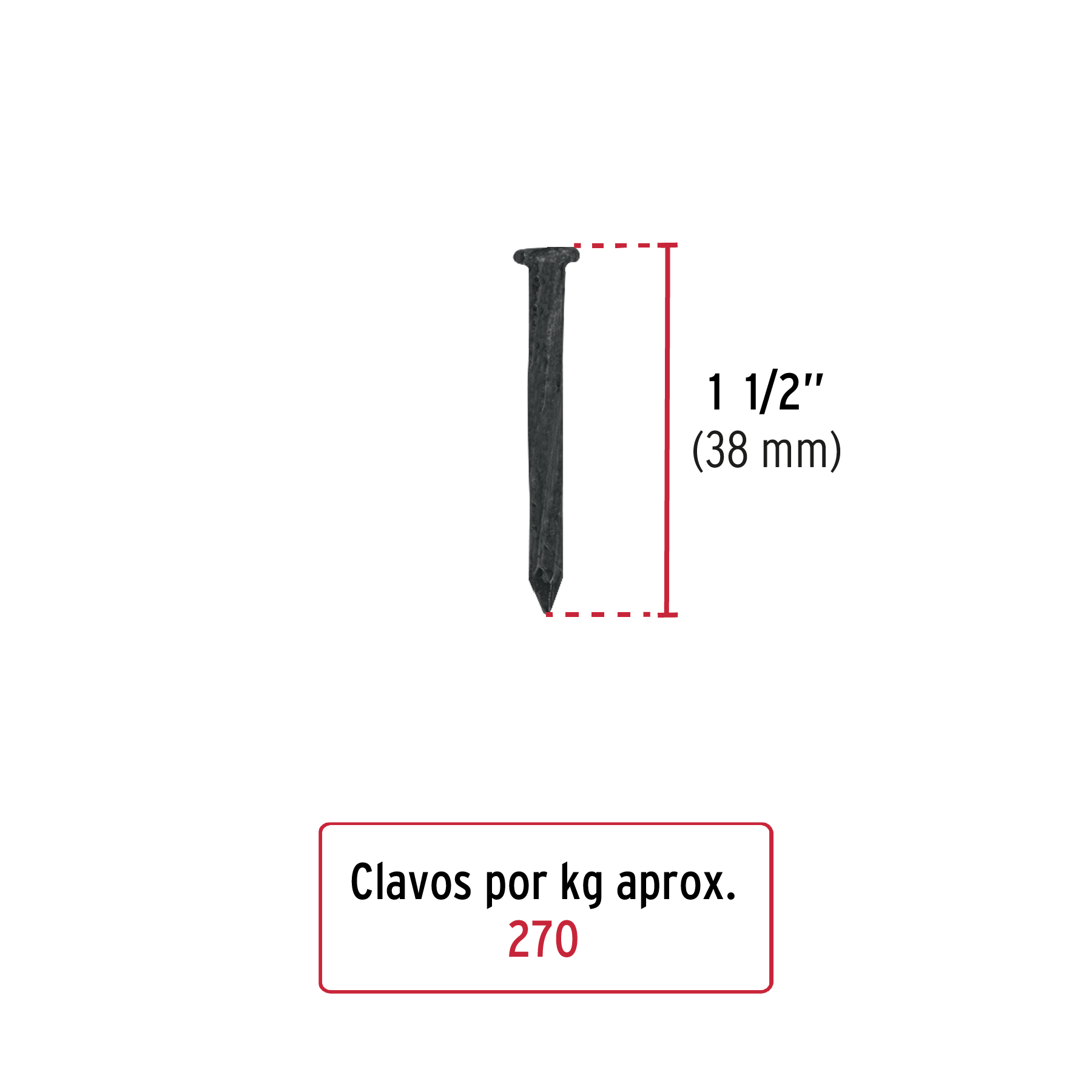 BOLSA CON 1KG DE CLAVOS PARA CONCRETO DE 1 1/2" - Imagen 2
