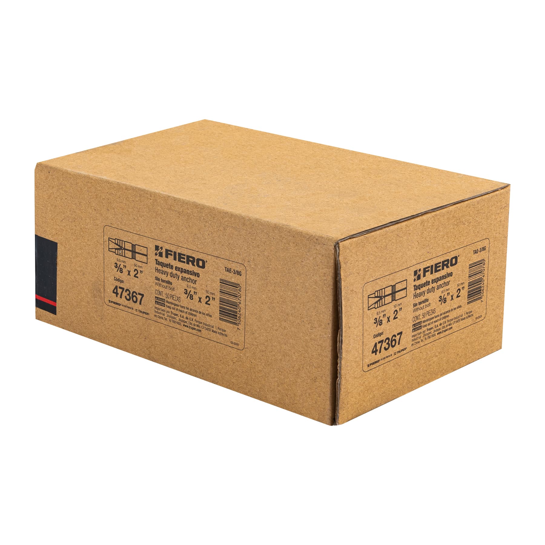 CAJA CON 50 TAQUETES EXPANSIVOS DE 3/8"