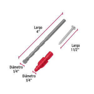 KIT DE 20 TAQUETES 1/4″ Y PIJAS #8 C/ BROCA